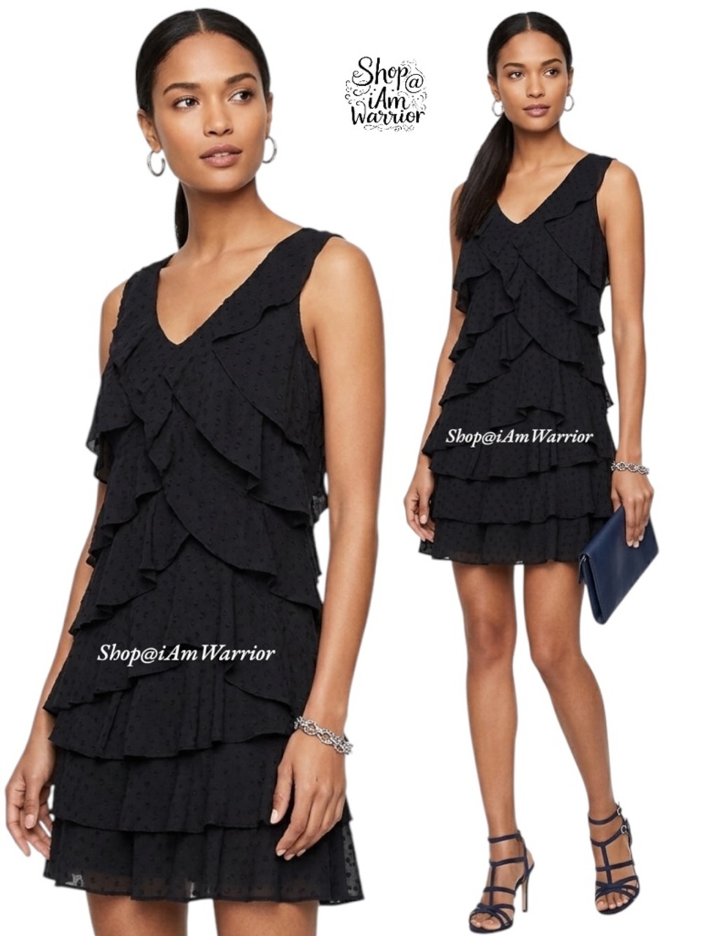 Ann Taylor Loft Navy Tiered Ruffle Dot Mini Dress *Shop@Iamwarrior